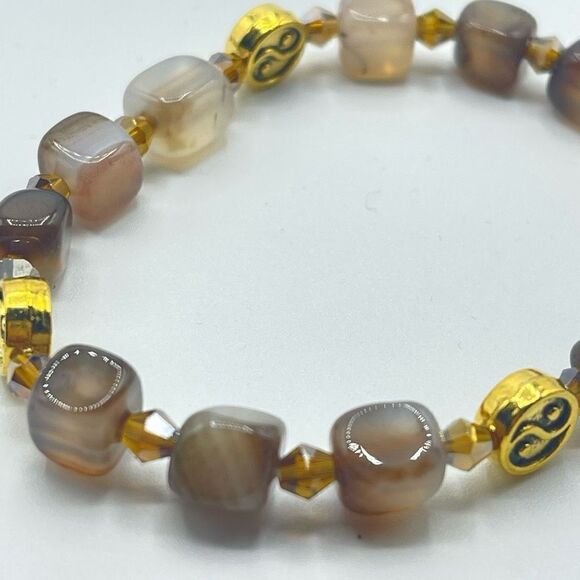 Crystal beaded stretch bracelet ONE NEW yin Yang coffee agate - Picture 7 of 10